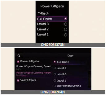Power liftgate opening height setting 