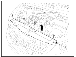 4. Remove the headlamp assembly (B) with spreading the radiator grill (A).