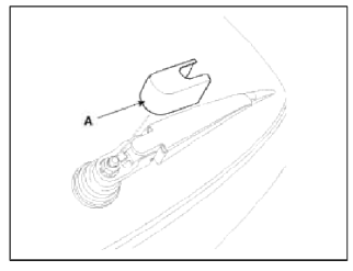 2. Remove the rear wiper arm & blade (A) after removing rear wiper arm nut