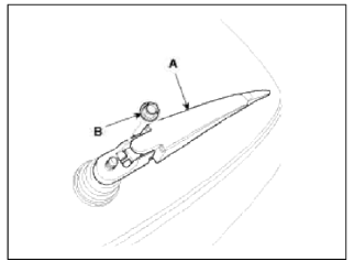 3. Remove the rear wiper cover (A) and HEX nut (B).