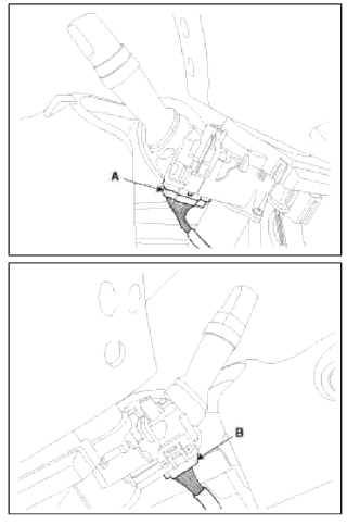 4. Remove the wiper switch (A) by pushing the lock pin (B).