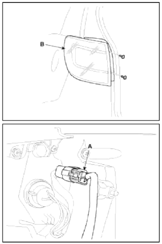 3. Turn the socket counterclockwise to remove the tail/stop lamp bulb (A).
