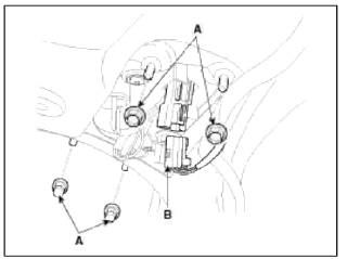 5. Remove the tailgate lamp after disconnecting the connector (B).