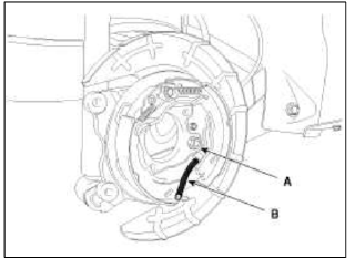 8. Remove the strut (C) and the shut spring (D).