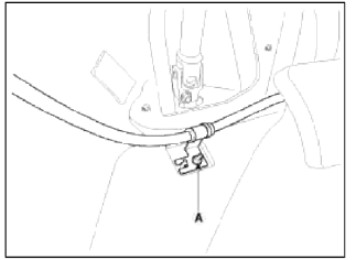 5. Remove the parking brake pedal mounting bolts (A) and nut (B).