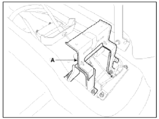 9. Remove the parking brake cable fixing clip (A) and bolts (B).