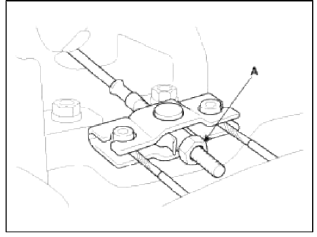 5. Remove the parking brake lever assembly after removing the 4 bolts (A) as