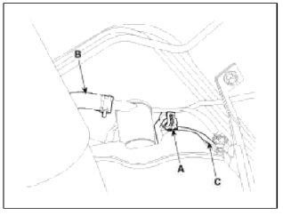 5. Remove the fuel tank air filter and canister close valve assembly (A)