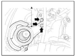 11. Insert a pry bar (A) between the transaxle case and joint case, and