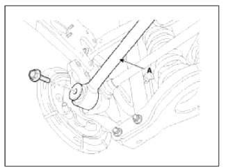 10. Remove the trailing arm (B) from the rear axle carrier.