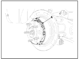 7. Remove the parking brake cable (B) from the brake shoe (A).