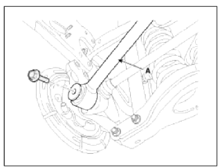 10. Remove the trailing arm (B) from the rear axle carrier.