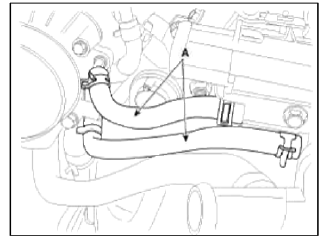 15. Disconnect the oil cooler coolant hoses (A).