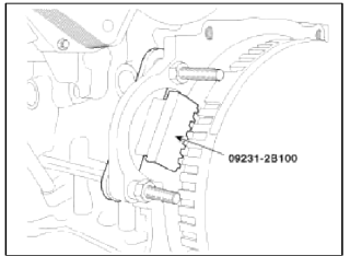 14. Install the engine mounting support bracket (B) and connect the ground