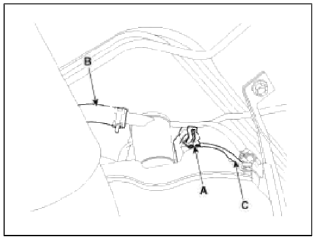 5. Remove the fuel tank air filter and canister close valve assembly (A)