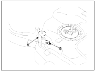 6. Release the lever (A), and then separate the canister close valve (B) from