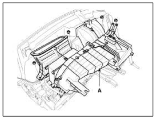 4. Remove the blower unit (A) from the heater unit (B) after loosening a