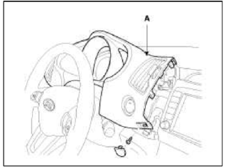 3. Using the screwdriver, remove the crash pad garnish (A).
