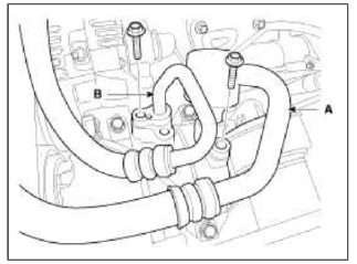 7. Disconnect the compressor clutch connector, and then remove mounting bolts