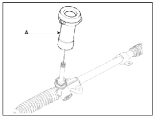 2. Loosen the lock nut and then remove the tie rod end (B) and lock nut (A)