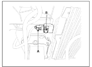 4. Remove the front impact sensor mounting bolt (B).