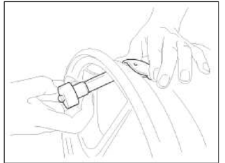 3. Continue to tightening the nut until contact with the rim and then tighten