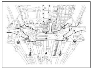 11. Loosen the bolt and then remove the stabilizer (A) from the sub frame.