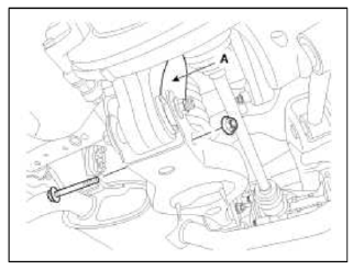 4. Loosen the bolt & nut and then remove the rear lower arm (A) with the rear