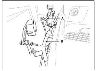 4. Loosen the mounting bolt and then remove the trailing arm (A) with the
