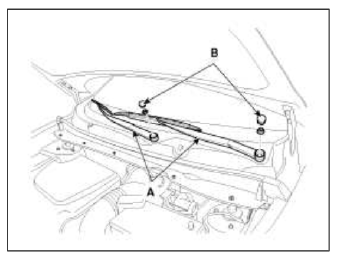 3. Remove the washer nozzle hose (B).
