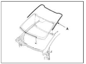 4. Install the spacer (A) install the windshield glass (B) temporarily with