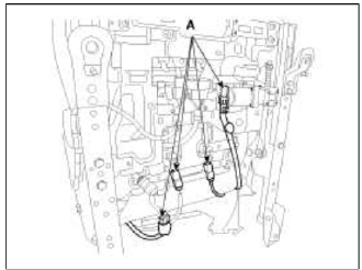 4. Push the clips (B), from the front seat back cover (A).