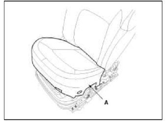7. After removing the hog ring clips (B) on the front of seat cushion and