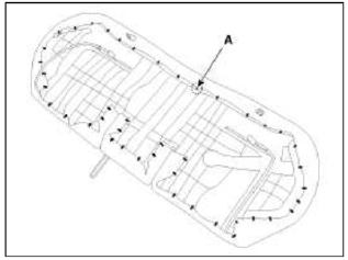 3. After removing the hog ring clips (B) on the rear of seat cushion, remove
