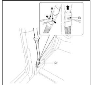 3. Remove the center pillar lower trim (A).