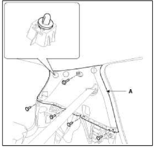 10. After loosening the mounting bolts, then remove the rear seat belt (A).