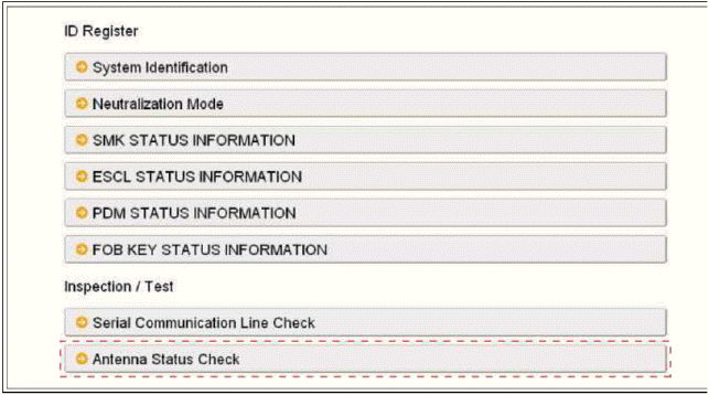 3. After IG ON, select the "Antenna Status Check".