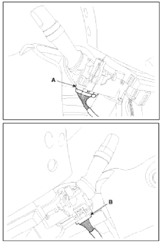 4. Remove the wiper switch (A) by pushing the lock pin (B).